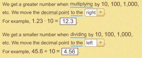 whole number. This leads to finding the decimal equivalent of a proper fraction. In Chapters 1 and 2, multiplying by a multiple of ten means moving the decimal point to the right.