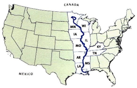 The Mississippi River The Mighty Mississippi is one of the longest rivers in North America; From its source in Minnesota, the Mississippi River winds its way southward for 2,350 miles to the Gulf of