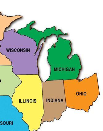 The Midwest The states of Illinois, Indiana, Michigan, Ohio, and Wisconsin are part of the subregion called the Midwest.