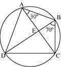 3 For chord CD, CBD = CAD = 70 CAD (Angles in the same segment) BAD = BAC + CAD = 30 + 70 = 100 BCD + BAD = 180 (Opposite angles of a cyclic quadrilateral) BCD + 100 = 180 BCD = 80 In ABC, AB = BC