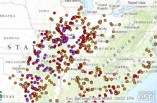 River Flood Forecast National Major Stem Rivers @ Major Flood Stage: Mississippi River (Mel Price to
