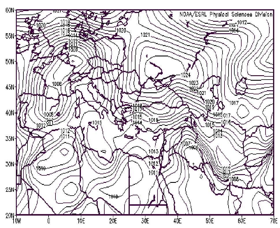 the northern part of Iran and studying area and Caspian Sea. Also there is a cyclone with the central pressure of 1111 hectopascals in the central areas of Iran.