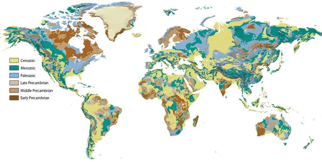 Observe this geologic map of the world,