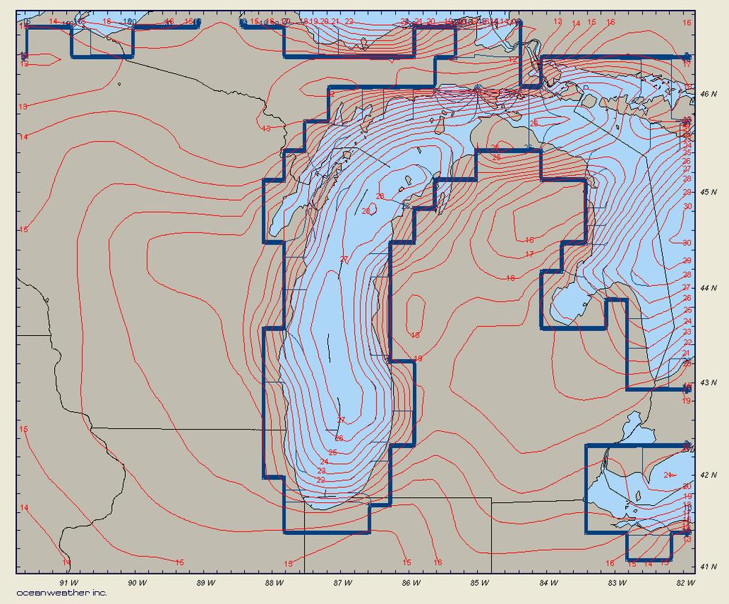 Specification of accurate wind fields to drive wave and surge models becomes a major challenge for any of the Great Lakes domains. Recently, the CFSR 30-year data set (Saha et al.