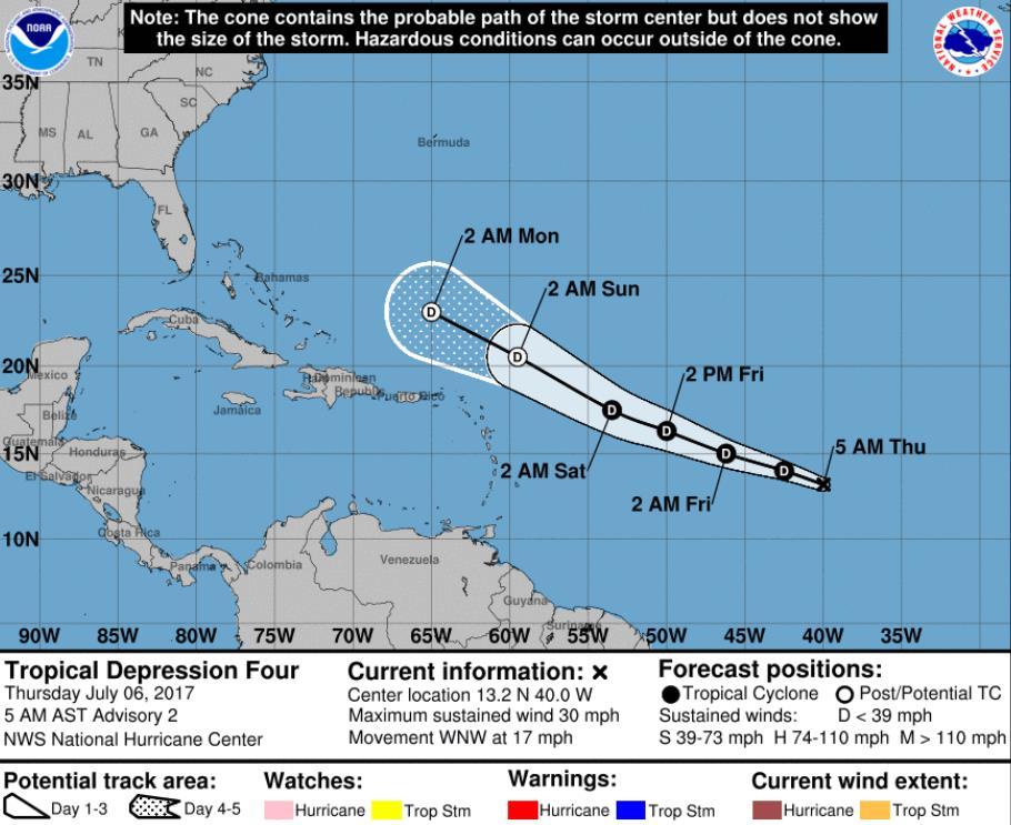 Tropical Outlook Atlantic Tropical Depression Four (Advisory # 2, as of 5:00 a.m.