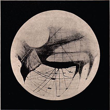 Figure 9.36 Drawing of Mars made by Percival Lowell around 1900. Lowell thought he could see straight line features that he believed were canals for irrigation or travel.