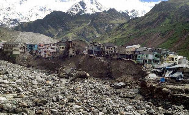 The voluminous water studded with debris from the surrounding regions and glacial moraines moved towards Kedarnath town, washing off upper