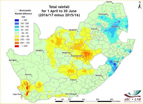 Figure 2: Above-normal rainfall occurred over parts of the Western Cape and the Northern Cape as well as over isolated areas of the summer rainfall region.