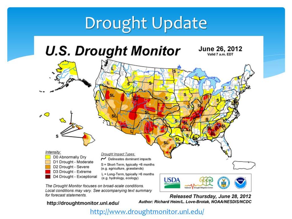 Combining all the previous discussion we get to the current situation on the US Drought Monitor from last week. This map updates on Thursday mornings at 7 AM EDT.