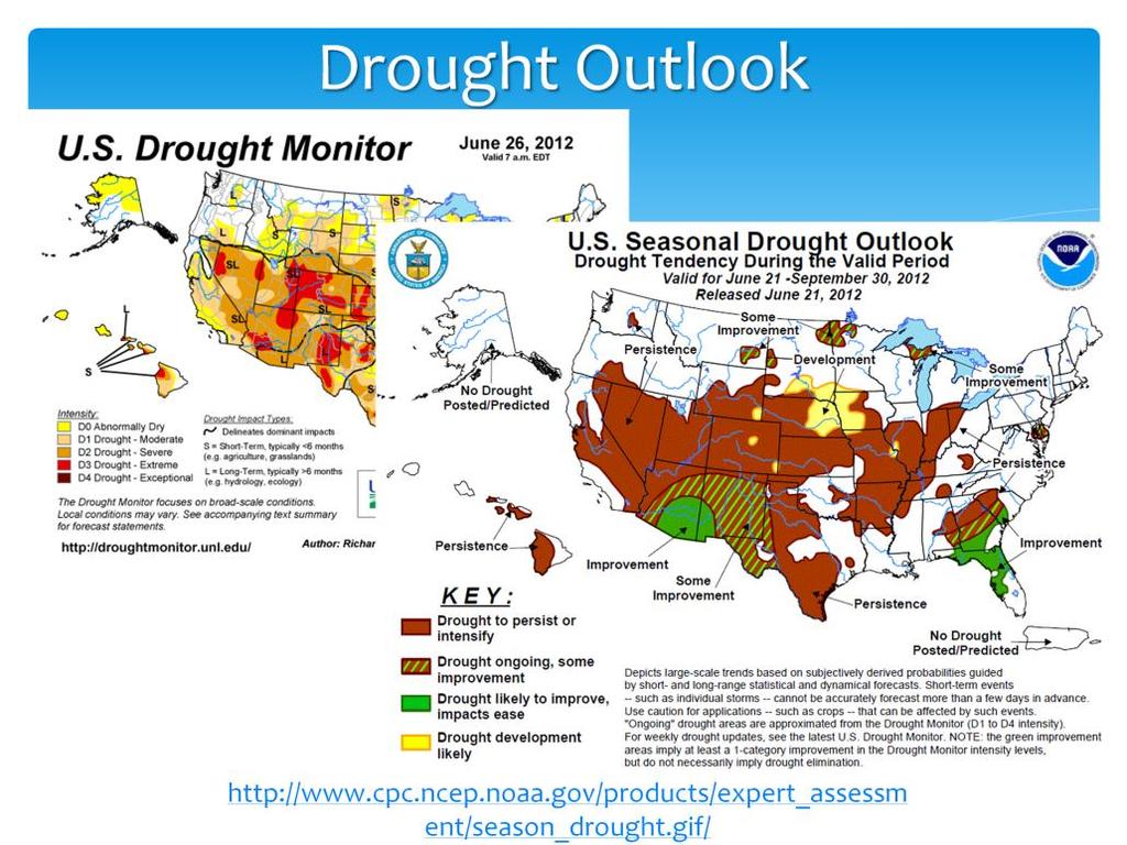 Another product of the US Drought Monitor and the Climate Prediction Center is the Seasonal Drought Outlook.