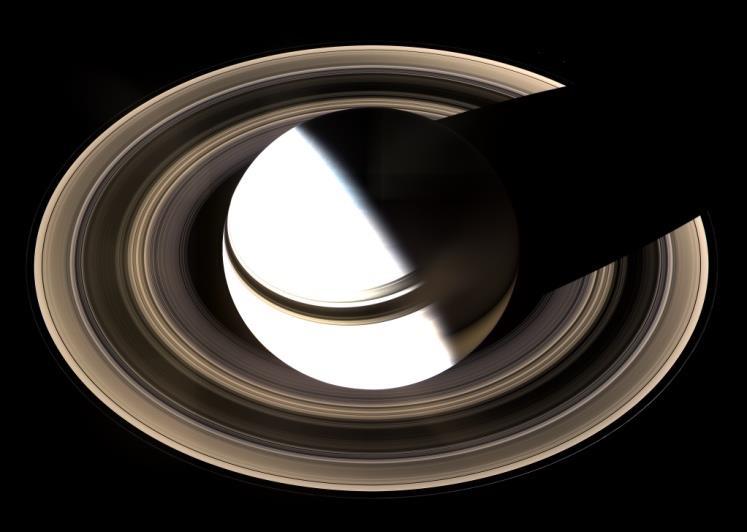 (5) Saturn s Rings are the largest and most visible in our solar system Rings extend from 6,630 km to 120,700 km above Saturn's equator, They average approximately 20 meters in thickness Composed of