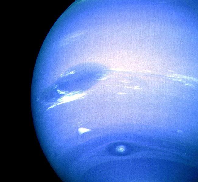 (3) Neptune s active weather Neptune has dynamic storms with very fast winds Great Dark Spot is a large storm, resembling the Great Red Spot on Jupiter Discovered 1989 (Voyager 2) Gone by 1994