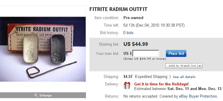 From E-Bay Nov. 29 th 2010 FITRITE RADIUM OUTFIT NOTE!!!!!NOTE!!!!! This is a radium outfit used to put luminous material on watch hands and/or dials.