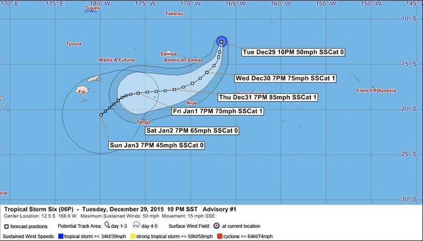 Western Pacific Tropical Cyclone 06P Tropical Cyclone (06P) (Advisory #1 as of 5:00 am EST) Located approximately 324 miles ENE of