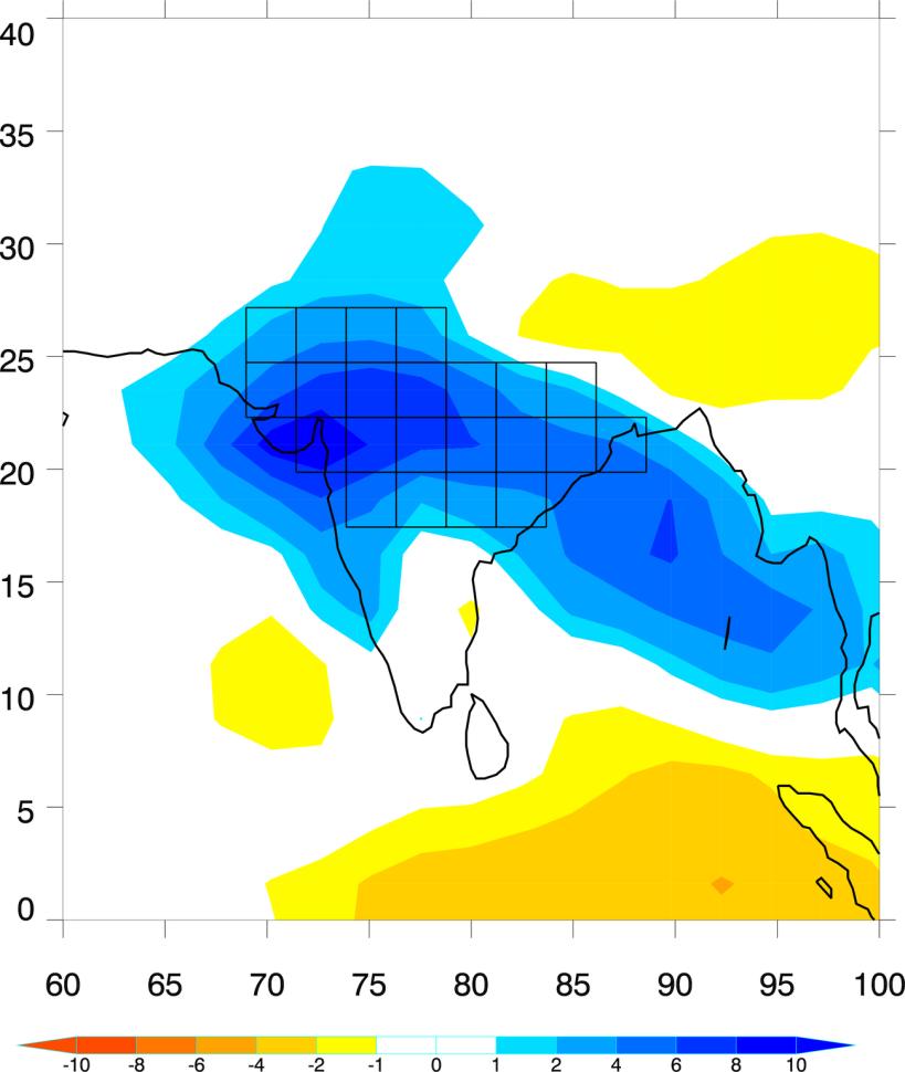 Indian Summer Monsoon Composite daily rainfall anomaly for active Indian