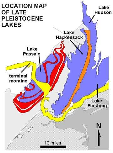 Map showing the location of the terminal moraine of the Wisconsin glacier (Stage 2)