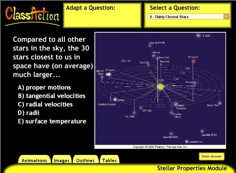 Thirty Closest Stars Key Concept: Proper Motion Secondary Concepts: Tangential velocity; Radial velocity Description: An image is displayed that shows the 30 closest stars to the Earth.