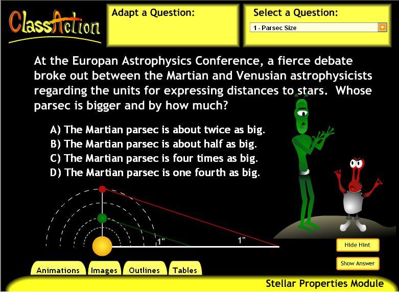 Parsec Size Key Concept: Definition of the Parsec Description: A question is presented that has a person from Mars and a person from Venus debating each specific planet s length of the parsec.