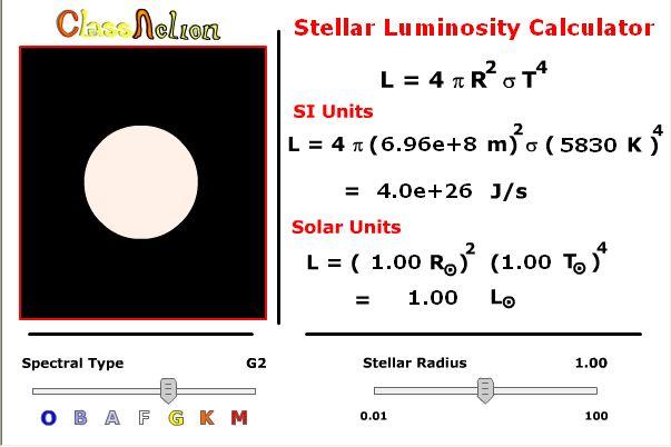 Stellar Luminosity Calculator Main Purpose: This calculator allows the user to investigate the relationships between the stellar luminosity, stellar radius, and surface temperature.