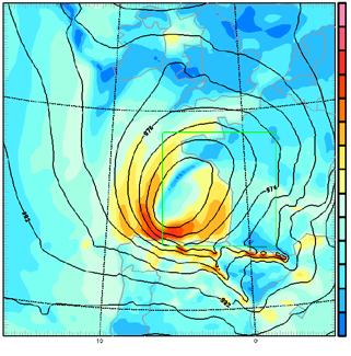 m s -1 0 The structure and intensity of the cyclone,