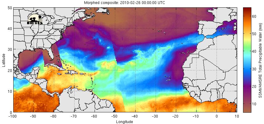 Composite Total Precipitable Water 00 UTC 26 Feb 00 UTC 29 Feb (CIMSS) Xynthia developed within a plume of high precipitable