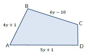5 cm Area = 4 cm 2 6y + 3 = 57 6y = 54 y = 9 The diagram shows a quadrilateral ABCD. The perimeter of the quadrilateral is 80 cm.