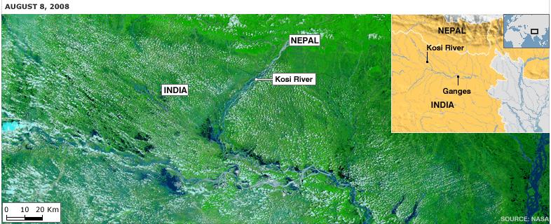 KOSI RIVER ON 08 TH AUGUST 2008 (Source BBC