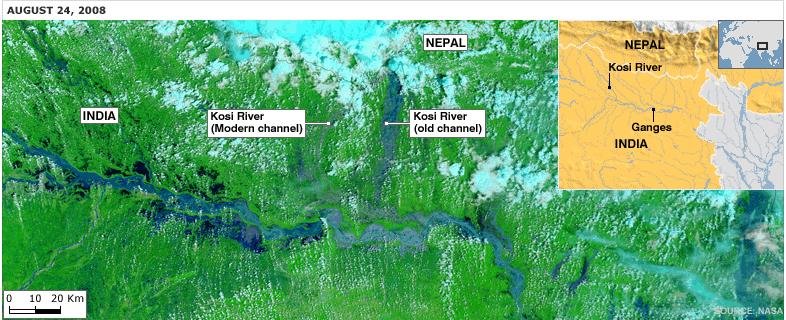 KOSI RIVER ON 24 TH AUGUST 2008 (Source BBC