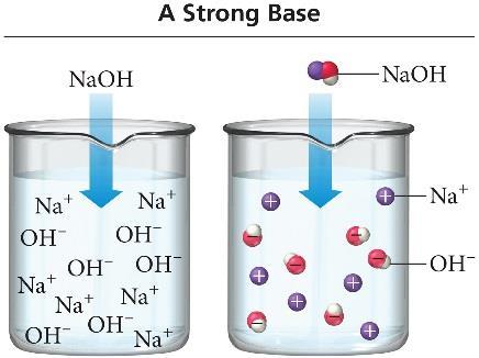 Most strong bases are group 1A or 2A metal hydroxides. NaOH (aq) Na + (aq) + OH - (aq) 1.0 M 