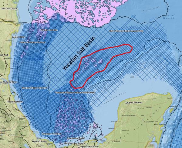 Within the survey, 180 seismic lines with 5 km average spacing are in the increasingly important Yucatan area, where active hydrocarbon exploration is taking place.
