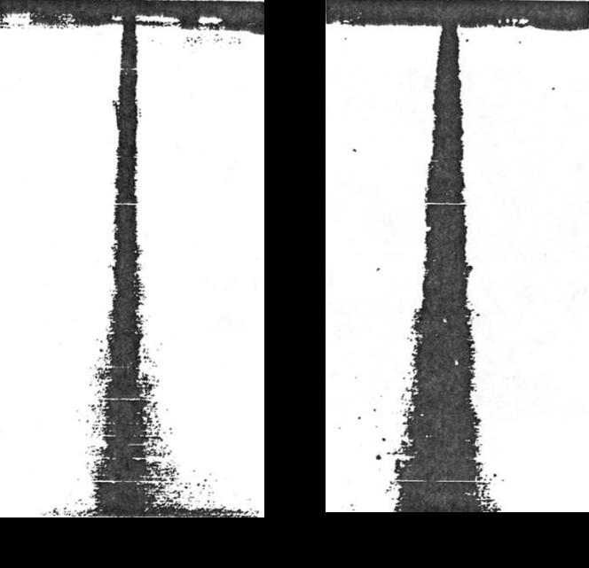 Figure 1.8: Sample images of sprays from the seminal work by Reitz [29], detailing the influence of turbulent flow development within the nozzle on the general spray characteristics.