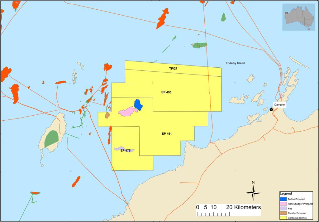 Cerberus Blocks EP-490, EP-491, EP-475 and TP/27 (Carnarvon 100% and operator) Carnarvon has identified a number of new material oil prospects in these permits.