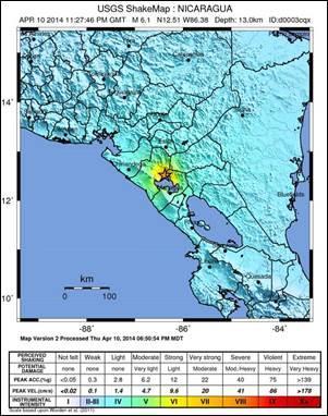 Significant Earthquakes International M 6.1 Managua, Nicaragua At 8:27 p.m. EDT on April 10, 2014 27 miles NNW of Managua, Nicaragua on land Depth of 8.
