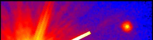 HST Near Infrared Image of a Red Dwarf The white streak is a result of overexposure of GL 105A. Gliese 105C 27 light years away in constellation Cetus. GL 105C is 25,000 times fainter than GL 105A.