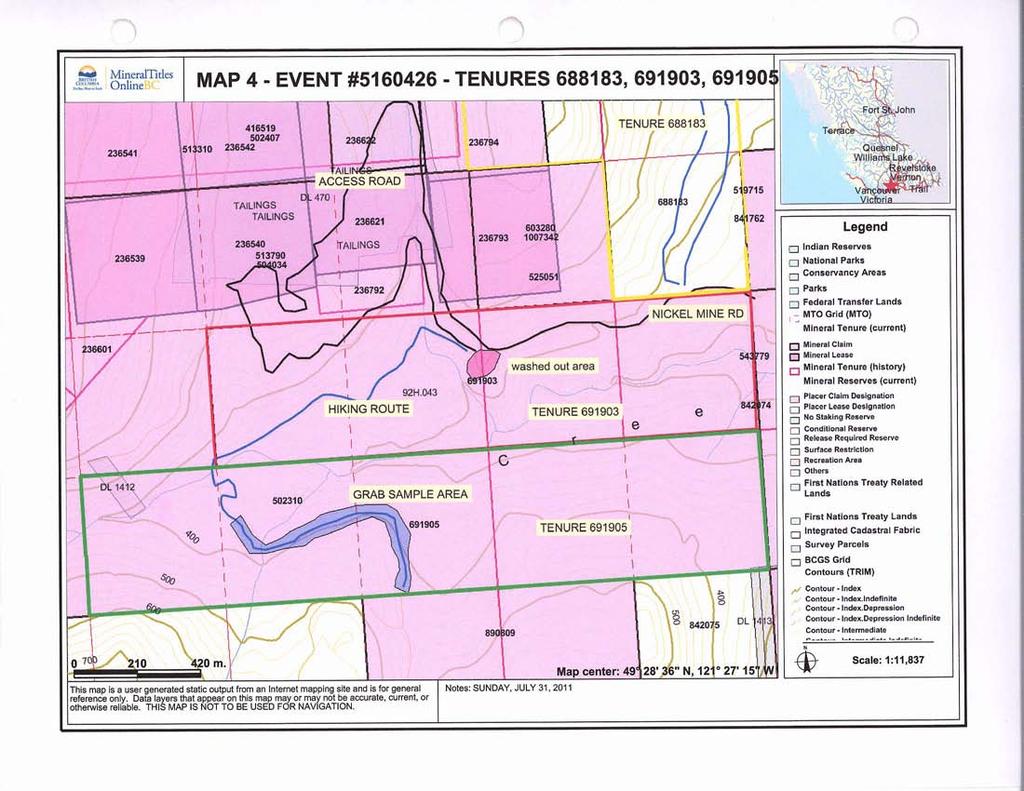 MineralTitles Online MAP 4 - EVENT #5160426 - TENURES 688183, 691903, 69190K 1 John Quesnel V Williams, Lake Revelstoke V ' jicfljjgjetbfu Xi VaMc^WWR^rafT^ Victoria Legend Indian Reserves National