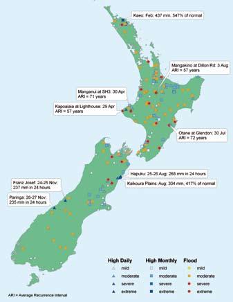 During the April event, heavy rainfall and flooding in Northland, Bay of Plenty, central North Island, and Nelson resulted in eight deaths, one from a lightning strike, and seven in a flash flood.