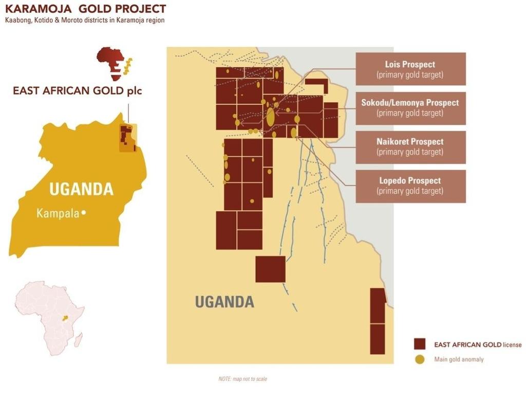 The Lake Victoria gold deposits are connected by major gold trends that extend through Uganda.