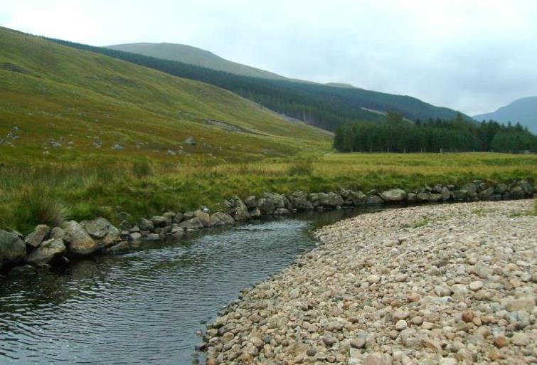 River South Esk Large rock armour bank protection to reduce channel movement and sediment