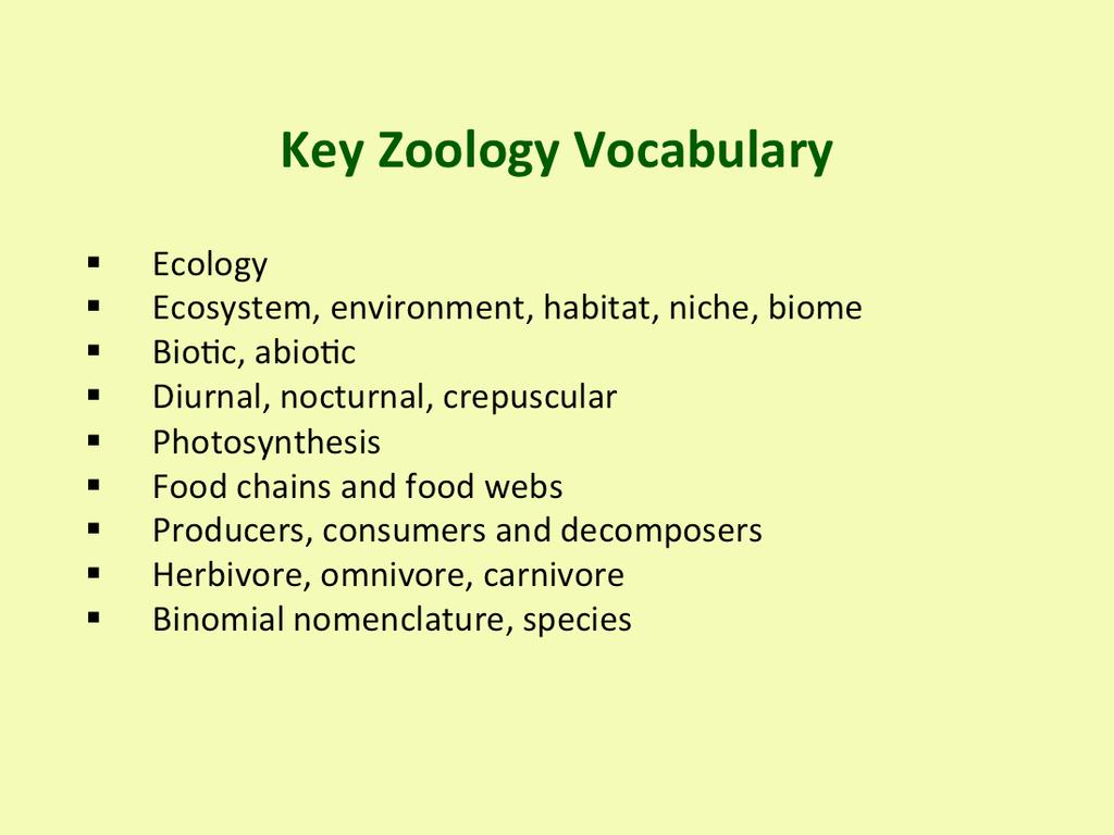 Definition: Ecology: the study of the relationships between living organisms and their physical environment. Environment: An animal s environment is everything in its surroundings.
