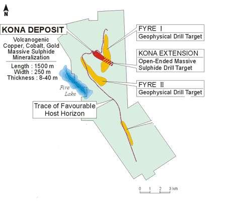 Geophysical and geochemical anomalies and step-out drilling indicate that the Kona deposit may continue for at least 600 metres to the southeast DUB Grid Target ~ 450 m Deep