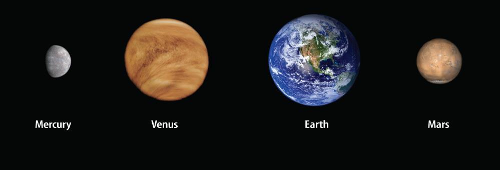 The terrestrial planets include Mercury, Venus, Earth, and Mars.
