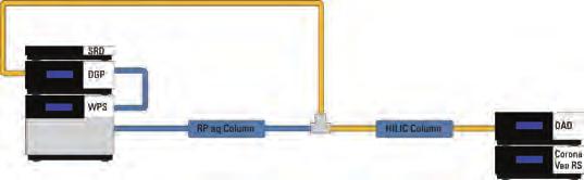 study. FIGURE 1. Instrumental Setup Figure 1 shows a schematic of the generic method approach. The sample is injected onto the polar encapped reversed phase (RP aq ) column.