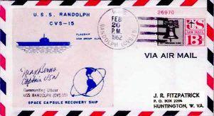 A philatelic study of postmarks applied at post offices aboard the recovery ships is indicated. To give an example: When astronaut John Glenn on Feb.