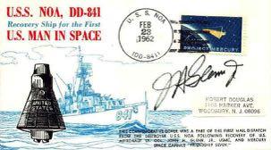 On the same day of Glenn s space flight Feb. 20 th 1962 PM a 4ct Mercury stamp was issued. Covers from U.S.S NOA postmarked on Feb.