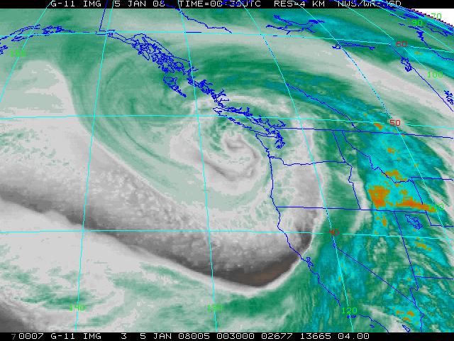 The Storm of 4-5 Jan 2008 Note that major impacts were focused >500 miles south of the Low pressure center in this storm.