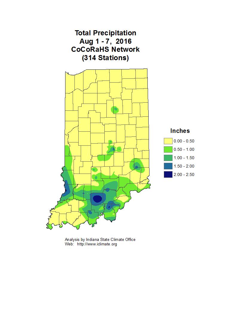 Soil moisture conditions worsened in northeast Indiana according to the August 9 th edition of the US Drought Monitor.