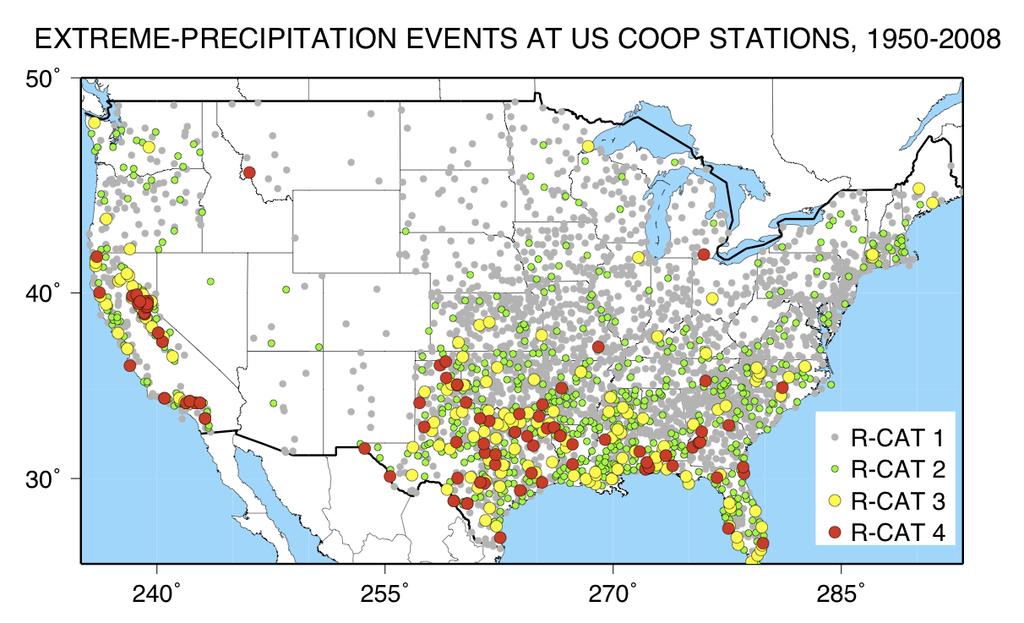 LARGEST 3-DAY PRECIPITATION TOTALS, 1950-2008 Primarily due to Atmospheric