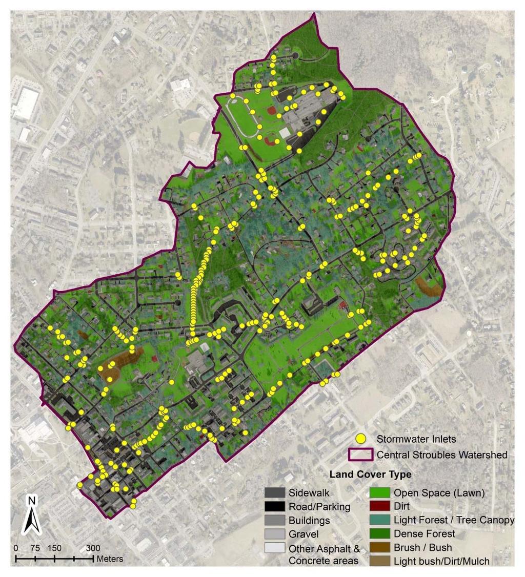 CENTRAL STROUBLES WATERSHED Case Study: Central Stroubles 10 x 10 meter raster analysis (smaller gave major runtime problems) Land Cover Types Residential Commercial Urban Old Blacksburg High School