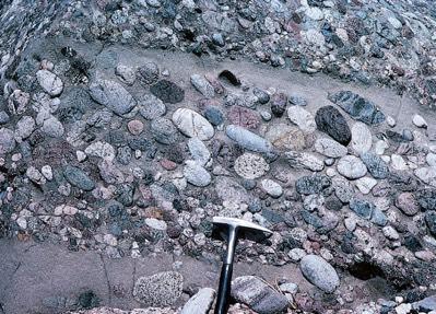 " Conglomerate rounded rock clasts.