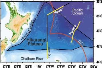 The Hikurangi Plateau is a large igneous province lying east of the North Island and north of the Chatham Rise (Figure 5; Wood and Davy 1994, Mortimer and Parkinson 1996).